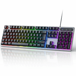 OMOTON Kabelgebundene Gaming Tastatur, Vollformatige Tastatur mit Multimedia-Tasten für Windows, 26 Schlüssel ohne Konflikte, Deutsches QWERTZ Layout Black