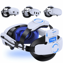 MQ Series Head Strap mit 7500mAh Akku, Verstellbares VR Elite Strap für Meta Quest 3S/Quest 3/Quest 2 mit Zwei Knöpfen - Verlängert die Spielzeit für Oculus Headset Zubehör MQ2004