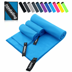 Fosdaling Mikrofaser Handtuch 3er Set（Groß 160×80cm und 2 Klein 80×40cm）, Schnelltrocknend Microfaser Fitness & Sport Handtücher, für Strandtuch, Badetuch, Sporthandtuch und Reisehandtuch Himmelblau