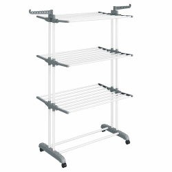 SONGMICS Wäscheständer, Standtrockner 4 Ebenen, Flügelwäscheständer, klappbare Flügel, mit Rollen, 63,5 x 128 x 173 cm, groß, einfacher Aufbau, für Innen- und Außenbereich, weiß LLR701W01