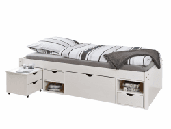 Inter Link - Einzelbett mit Schubladen – 90 x 200 cm – Kojenbett mit Stauraum – Praktisches Jungendbett – Kiefer massivholz – Weiß lackiert – Platzsparendes Jugendzimmer Einzelbett – Till 90 x 200cm 90x200 cm Weiß