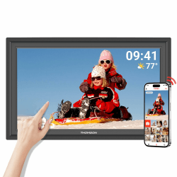 THOMSON 15,6 Zoll Digitaler Bilderrahmen WLAN - Digitale Bilderrahmen 32 GB Speicher 1920x1080 FHD IPS Touchscreen, Automatische Drehung, Digital Photo Frame Teilen von Fotobildern Musik Video Schwarz 15,6 Zoll