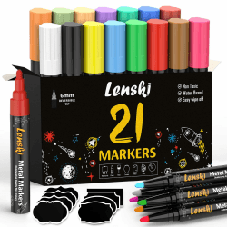 Lenski 21 Kreidestifte für Tafel Abwaschbar, Kreidestifte für Fenster, Ostergeschenke Kinder Stifte 6MM Whiteboard Kreidemarker Fensterstifte Fenstermalstifte Tafelstifte Fensterkreide Glasmalstifte