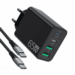 65W USB C Ladegerät, PD 3.0 GaN Ladegerät, USB C Netzteil mit 4Port Schnellladegerät für MacBook Pro/Air, Dell XPS, iPhone 15 Pro Max/14/13 Pro, Switch, Galaxy S23/S23 Ultra/S22 usw, Computer Schwarz Neu