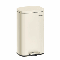SONGMICS Mülleimer Küche, 30 Liter, Abfalleimer, Tretmülleimer, Küchenmülleimer mit Softclose-Deckel und Inneneimer, Treteimer, Stahl, sandbeige LTB03A02
