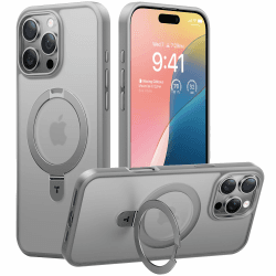TORRAS Ostand Weltneuheit für iPhone 16 Pro Max Hülle für MagSafe (Unsichtbarer Ständer, Nr.1 Magnetkraft,Umfassender Militärischer Schutz) Handyhülle iPhone 16 Pro Max Case All-in-One Grau Natürliches Titan iPhone 16 Pro Max