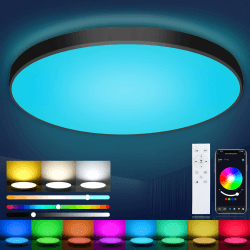 OPPEARL LED Deckenleuchte Dimmbar Flach Rund Schwarz 24W Deckenlampe mit Fernbedienung, RGB Steuerbar via App, 2700K-6500K Smart LED Deckenlampe für Schlafzimmer Kinderzimmer Büro Wohnzimmer Ø30CM Schwarz 1 stück