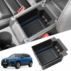 SKTU Mittelkonsole Organizer kompatibel mit SEAT Ateca 2016-2024 Handschuhfach Armlehne Ablagefach Aufbewahrungsbox (Blau)