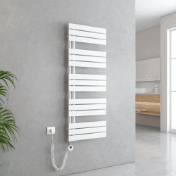 EMKE Handtuchheizkörper Elektrisch 1320x500 mm, Badheizkörper Elektrisch mit Thermostat Elektrischer Handtuchwärmer Handtuchtrockner Handtuch Heizkörper Bad Handtuchhalter mit Heizstab Weiß 800W 1320x500mm Weiß