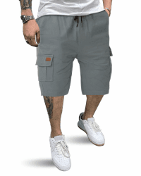 HMIYA Kurze Hosen Herren Cargo Shorts Baumwolle Bermuda Shorts Sommer Cargohose Herren kurz mit Taschen XL Grau