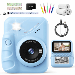 TIATUA Sofortbildkamera Kinder, 48MP 3.0 Zoll Bildschirm Kinderkamera Sofortbildkamera mit 32G Karte,Druckpapier, 1080P Kamera Kinder Sofortdruck, Geschenk für Kinder 3-12 Jahren dark_blue