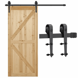 Yaheetech Schiebetürsystem Komplett-Set für Schiebetüren Schiebetürbeschlag mit Bodenführung Laufschiene aus Karbonstahl Türbreite ca. 90 cm 183 cm (6FT)