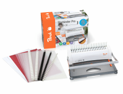 Peach All in one Plastikbindegerät - bis A3 quer - Preis-/Leistungs-Sieger* - bindet 350 Blatt - geeignet für alle marktüblichen Binderücken - inkl. Starterset - PB200-30A bis 350 Blatt Plastikbindergerät Single