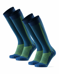 DANISH ENDURANCE 2 Paar Kompressionsstrümpfe, Sport Kompressionssocken, Stützstrümpfe, Thrombosestrümpfe, 21-26 mmHg, Unisex, für Herren & Damen 43-47 Blau/Neon Gelb