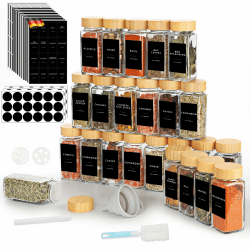 Lannvan Gewürzgläser Eckig Set [24 Stück] mit Bambus Deckel, 120ml Gewürzdosen mit 246 Etiketten, Gewürzstreuer Spice Jars Gewürzbehälter mit Trichter, Leeren Aufklebern, Reinigungsbürste, Sieben