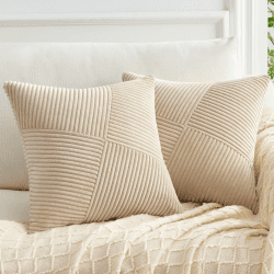 Topfinel Kissenbezug 60x60 Khaki Kordsamt 2er Set Windmühle Streifen Muster Kissenbezüge Kissenhülle Dekokissen Sofakissen Patchwork Design Deko Wohnzimmer Bett Schlafzimmer Sofa 60 x 60 cm, 2 Stück Khaki