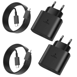 2er-Pack 25W USB C Ladegerät für Samsung,Super Fast Charger mit 2M Ladekabel,Typ C Handy Netzteil Adapter für Samsung Galaxy S24/S23/S22/S21 Ultra/S21+/S20/Note20/S10/S9, iPhone 15 Pro/iPad Pro