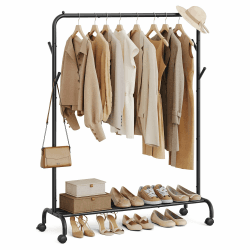 SONGMICS Kleiderständer auf Rollen, Kleiderstange, Garderobenstange, Garderobenständer aus Stahlrohren, 103,5 cm breit, multifunktionale Aufbewahrung, tintenschwarz HSR131B01 Schwarz Einzelstange