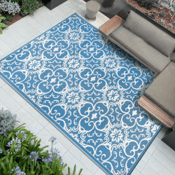 Famibay Teppich Outdoor Wetterfest Terrasse Teppich 150x245cm Kunststoff Teppich Balkon Teppich Wendbar Garten Teppich Leichtgewicht Faltbar Außen Bodenmatte für Terrasse Garten Balkon 150 x 245 cm Blau