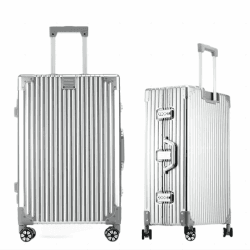 Koffer 100% Aluminium Reisekoffer Bordkoffer Hartschalen-Koffer Trolley Rollkoffer Handgepäck Teleskopgriff, TSA, 4 Rollen (Silber,S) S Silber(100%aluminium)