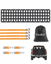 FoundGo Gepäcknetz für Pickup LKW Ladefläche [50x214cm 4.6cm Bandbreite] Schwerlast Anhängernetz Reißfest Heckklappe Frachtnetz Verstellbar für Pickup LKW Anhänger inkl. 4X Festen Gurten