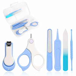 Vicloon Babypflege Set, 6-in-1 Baby Nagelpflegeset Neugeborene mit Baby Nagelknipser, Nagelschere, Nagelfeile*2, Pinzette, Ohrenreiniger und Box (Blau)