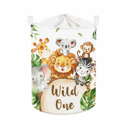 Clastyle 45L Groß Weiß Dschungel Tiere Elefant Kinder Wäschekorb mit Deckel für Jungen Mädchen Kleidung Spielzeug Aufbewahrungskorb für Bad Waldtiere 36*45 cm