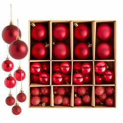 THE TWIDDLERS - 50-Pack Rot Weihnachtskugeln - Verschiedene Größen und Oberflächen - 6cm, 4cm, 3cm - Matt, Glänzend und Glitzernd für Baumdekoration Rot 50 Stück