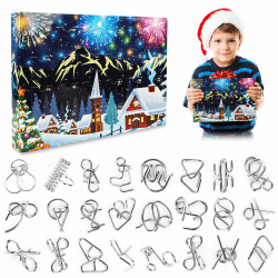 Adventskalender 2024 Kinder,Metallpuzzle Knobelspiele für Kinder Erwachsene Adventskalender,24 Tage Countdown Knobelspiele Weihnachts Adventskalender für Jungen Mädchen