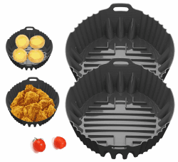 Pangogogo 2er Silikonform Heißluftfritteuse - 21.5cm Runde Airfryer Silikonform - Hitzebeständig Airfryer Zubehör 2 Stainless Steel Grill Baskets for Charcoal Grill, Grill Pan for Outdoor Camping