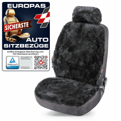 Walser Lammfell Autositzbezug Iva, 100% Lammfell Sitzbezug für Auto, 1 Stück Lammfell Sitzbezüge Auto Vordersitze, Autositzbezug Lammfell, Autositzbezug Fell, Lammfell Autositz anthrazit Schwarz Standard