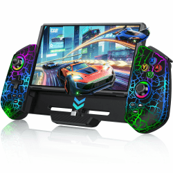 HELLCOOL Hall-Effekt Switch Controller, Plug&Play Handheld Switch Pro Controller für Switch/OLED Konsole, Switch Controller mit Präzise Joystick, Cooles RGB-Licht Look, 4xSpiele Karten Slots Schwarz Riss-Grafik