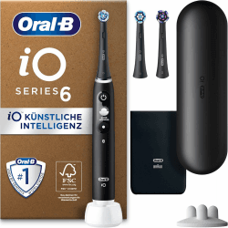Oral-B iO Series 6 Plus Edition Elektrische Zahnbürste/Electric Toothbrush, PLUS 3 Aufsteckbürsten, 5 Putzmodi für Zahnpflege, Reiseetui, Designed by Braun, Schwarz Black