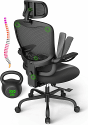 Ergonomischer Bürostuhl, Schreibtischstuhl, groß und hoch – 159 kg Kapazität, max. 1,8 m hoch, Computer-Stühle über 10 Stunden, bequem, mit verstellbarer Netz-hoher Rückenlehne, Lendenwirbelstütze Schwarz