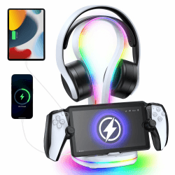 Ladestation für Playstation Portal and Headset Halterung for PS5 Kopfhörer mit 11 RGB Lichtmodi & USB Port, Ladeständer Dock for Ps Portal Zubehör