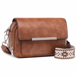Roulens Damen Handy Umhängetasche, Vegan Leder Crossbody Bag Schultertasche mit Verstellbar Abnehmbar Breiter Gurt A-braun