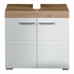 trendteam smart living - Waschbeckenunterschrank Unterschrank - Bad - Amanda - Aufbaumaß (BxHxT) 60 x 56 x 34 cm - Farbe Weiß Hochglanz mit Asteiche - 139330107