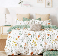 Lanqinglv Bettwäsche 135x200 cm Grün Weiß Blätter Blumen Muster Pflanzen Wende Bettwäsche Set Bunt Microfaser Renforce Bettbezug mit Reißverschluss und Kissenbezug 80x80 cm Grüne Blätter 135x200cm+80x80cm*1