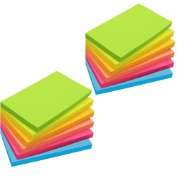 12 Blöcke - 7,6 x 12,7 cm Große Haftnotizen, 76 x 127 mm, 6 Brillante Farben, Sortiert, Selbstklebende Postblöcke, 80 Blatt pro Block für Erinnerung, Checkliste oder To-Do-Liste (brillante 12 Blöcke) Brillant 12 Blöcke