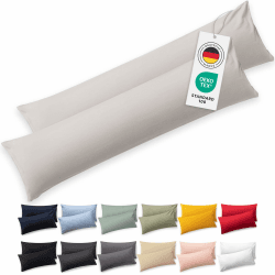 Blumtal Seitenschläferkissen Bezug 40 x 145 (2er Set Kissenbezüge) - Hellgrau - 100% Baumwolle, Oeko-Tex Zertifiziert, Kissenbezug für Seitenschläferkissen, Kissenhülle mit Reißverschluss 145 x 40 cm, 2 Stück Hellgrau