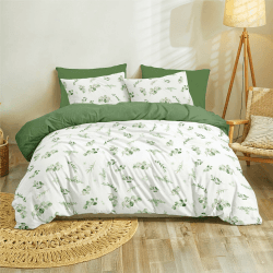 Dreamzie Bettwäsche Set 155x220 cm mit 2 Kissenbezügen 80x80 cm - Botanic-Motiv Salbeigrün - Bettwäsche 155x220 Erwachsene aus 100% Mikrofaser - Zertifiziert ohne Chemikalien (Oeko TEX) 155x220cm + 2 x Kissenbezüge 80x80cm Grüne Blätter