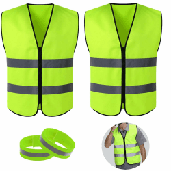 Warnwesten Auto,Sicherheitsweste Auto,voll reflektierende Sicherheitsweste,Warnschutzweste Sicherheitswesten,2 Sicherheitswesten für Erwachsene mit 2 Reflektierend Armband für Autos,Fahrräder,Motorräd