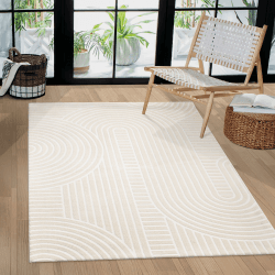 Paco Home Teppich Wohnzimmer Schlafzimmer Modern Kurzflor Skandinavisches Boho Muster Regenbogen Japandi geometrisch 3D Effekt, Grösse:240x340 cm, Farbe:Creme 240 x 340 cm (Rechteckig) Creme