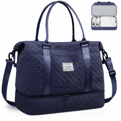 BAGAIL Reisetasche, Wochenendtasche für Damen, Übernachtung, Fitnessstudio, Tragetasche mit Nasstasche, Krankenhaus-Muttertasche für Arbeit und Lieferung, B-Grid-Marineblau, Extra Large, Reisetasche Dd-navyblau