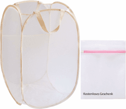 77L Pop-up-Wäschekorb+ Wäschesack, Faltbare Wäschekörbe, Nylon-Mesh-Korb für Wäsche (Beige)