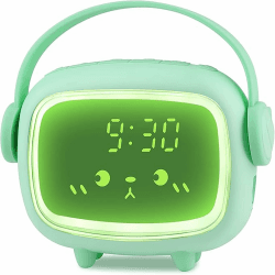Edillas Kinderwecker Digital Mädchen Jungen Nachtlicht Snooze,Countdown,6 Weckklingeltönen,Einstellbarer Helligkeit,Aufladbarer Wecker für Kinderzimmer,Wohnzimmer (Grün) Blau