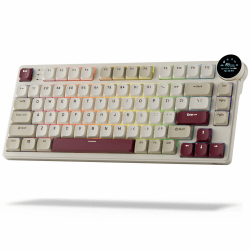 RK ROYAL KLUDGE N80 Low Profile Mechanische Tastatur mit Smart Display & Knopf, Top Mount 75% Kabellose Mechanische Tastatur BT/2.4G/USB-C, Software-Unterstützung, 80 Tasten, Roter Schalter Low Profile Roter Schalter Dünen Rot