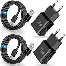 2er-Pack USB Ladegerät, Schnellladegerät mit 2M Ladekabel,Typ C Handy Netzteil Adapter für Samsung Galaxy A13 A14 A20e A23 A32 A33 A34 A40 A51 A53 S8 S9 S10 S20 S21 FE Ultra Plus Z Flip3 Z Fold2 5G 2er-Pack/schwarz