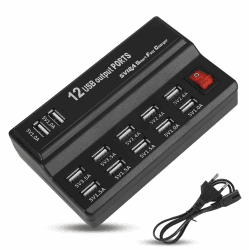 USB Ladestation, 5,5x3,3x1,4 Zoll 12-Port USB Hub 5V/12A Netzteil Handy Schnellladegerät Netzadapter Multiport Charging Station Desktop Power Hub Ladeadapter für Smartphone Tablet MP3 MP4 USB Geräte EU