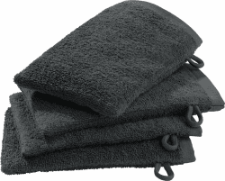Erwin Müller Waschhandschuh-Set 4er-Pack - Ludwigsburg - 100% Baumwolle - grau Größe 15x21 cm - kuschelweich, saugstark, voluminös - praktisch durch Schlaufe (weitere Farben) 4 Waschhandschuhe | 15x21 cm Grau